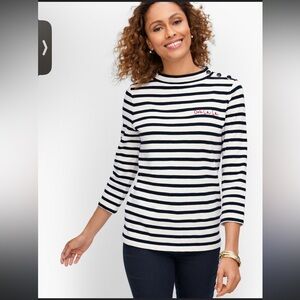 Talbots Navy and White Striped Long Sleeve Boatneck Top